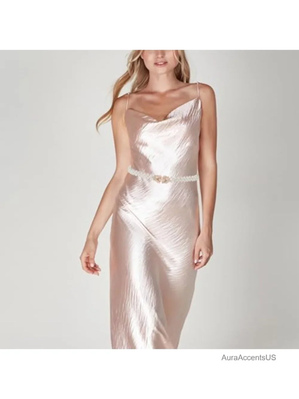 Pearl Belt Women Faux Pearl Rhinestone Elastic Buckle Waist Belt for Wedding
